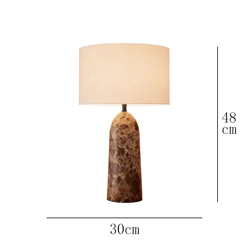 Brown veined natural marble table lamp small size 30cm wide by 48cm high