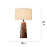 Brown Veined Natural Marble Table Lamp – 48cm or 52cm Sculptural Stone Bedside Light with Linen Shade