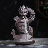 Buddha & Coiled Dragon Backflow Incense Burner – Chinese Zen Waterfall Smoke Sculpture for Meditation, Tea Room & Spiritual Decor