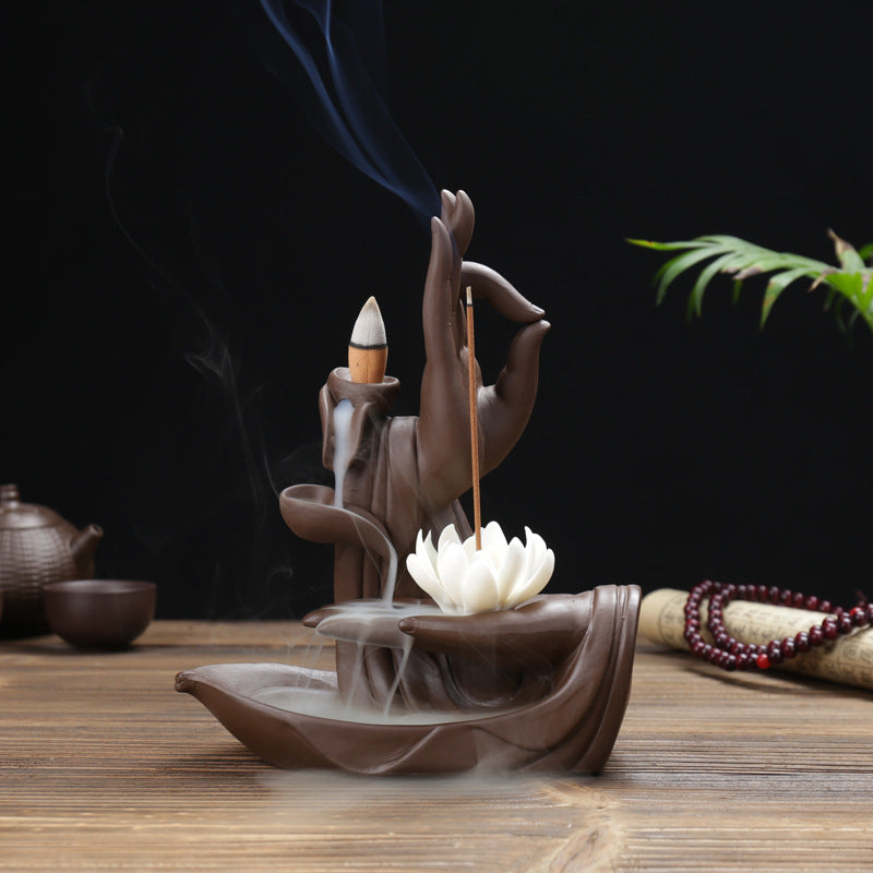 Buddha hand lotus smoke waterfall burner front view