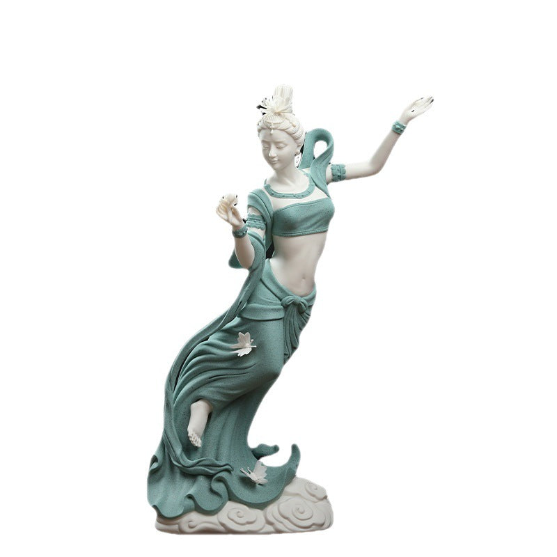 Butterfly Love New Chinese ceramic dancing woman sculpture in celadon blue