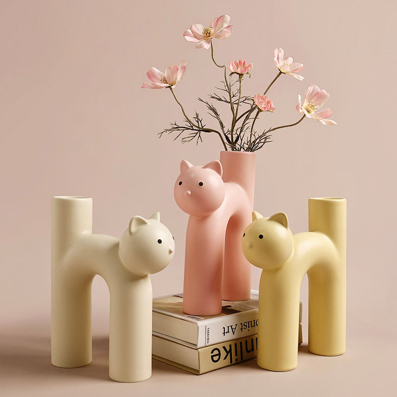 Colorful matte cat vases for shelf and bedside decor