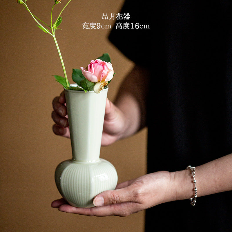 Celadon Chinese bud vase for tea room decor