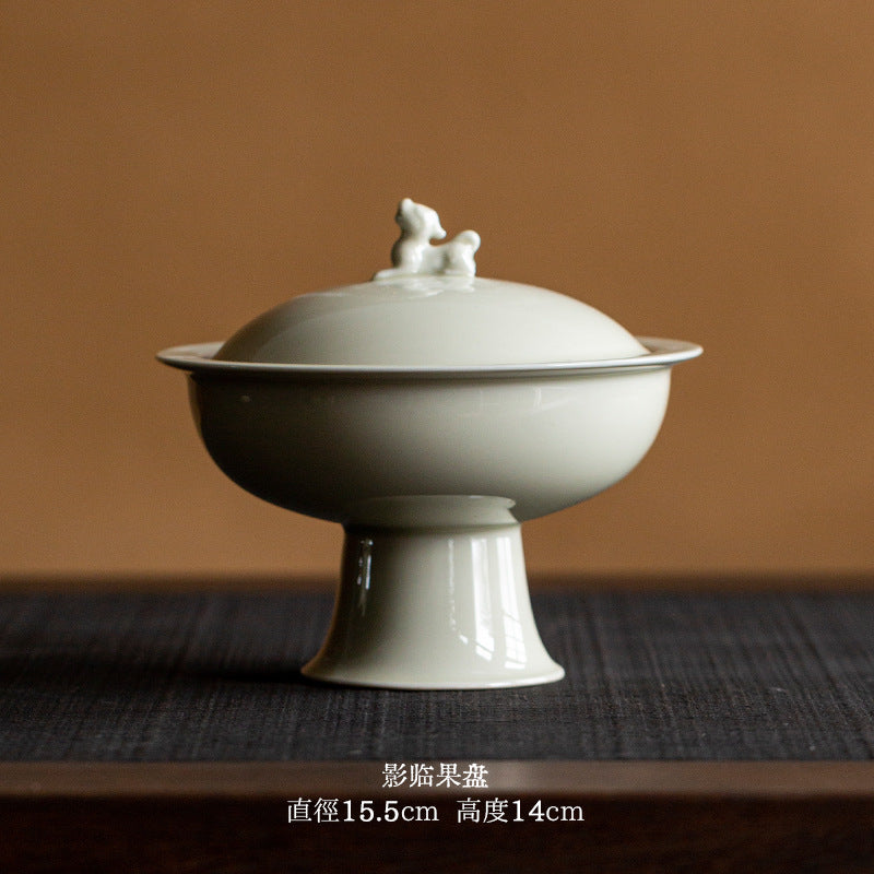 Celadon pedestal lidded gaiwan Chinese teaware
