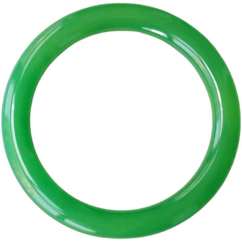 Certified green chalcedony bangle photographed on wrist
