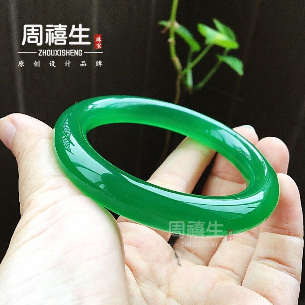 Green chalcedony bangle showing smooth hand polished finish