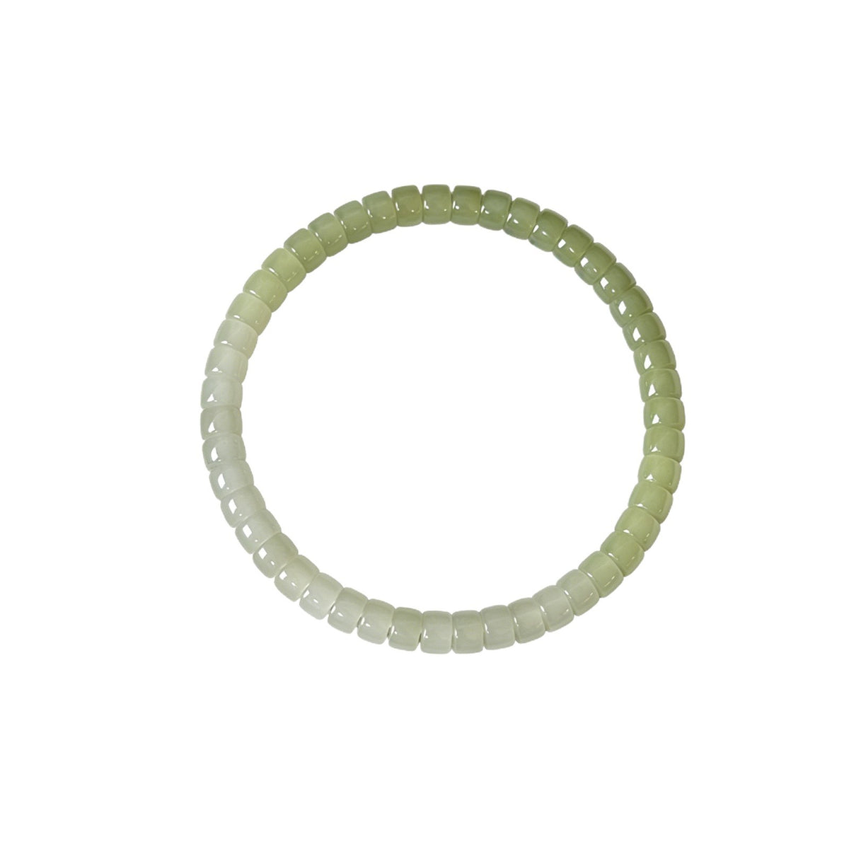 Pale green Hetian jade straight cut bead bracelet on white background