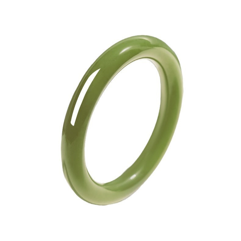 Certified natural Hetian jade bangle in refined Huangkou yellow-green tone