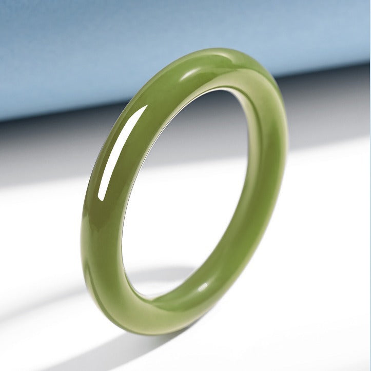 Natural yellow-green Hetian jade bangle polished finish