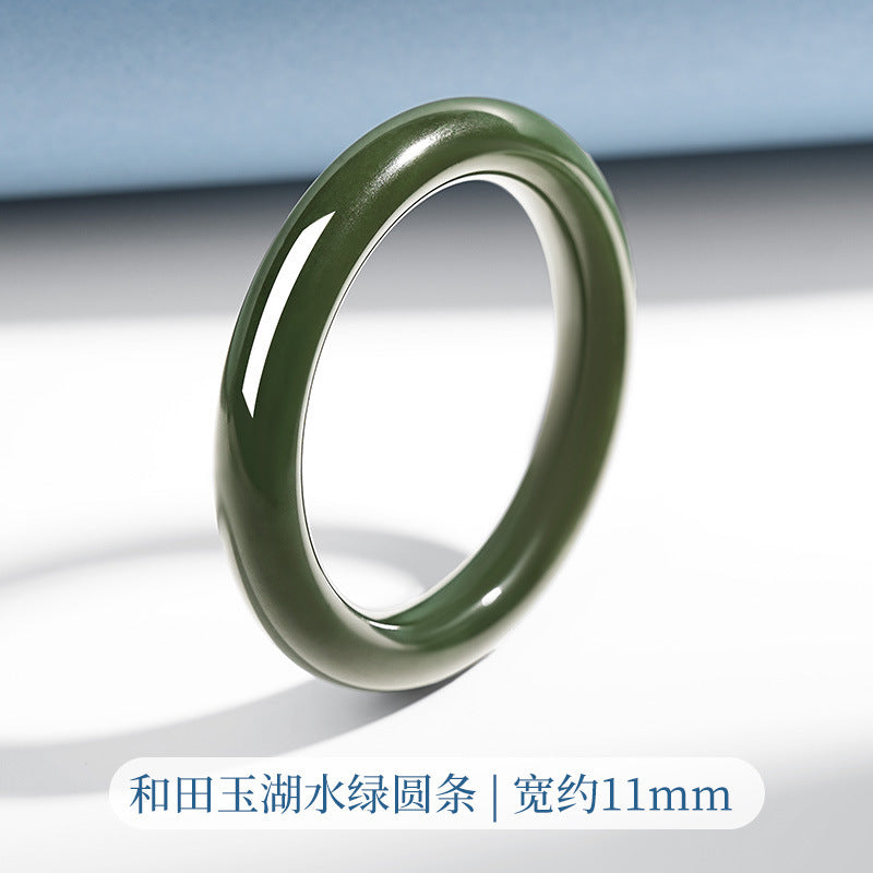 Natural Hetian jade lake-water green round bangle