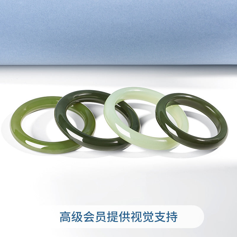 Hetian jade bangle selection showing green tonal range