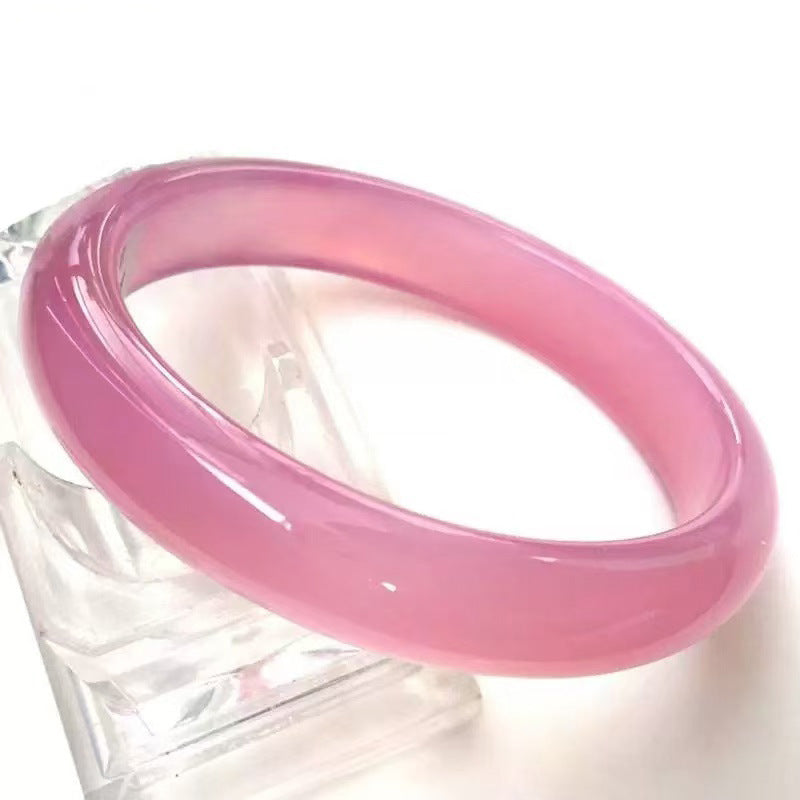 Certified natural pink chalcedony bangle with icy cherry blossom tone