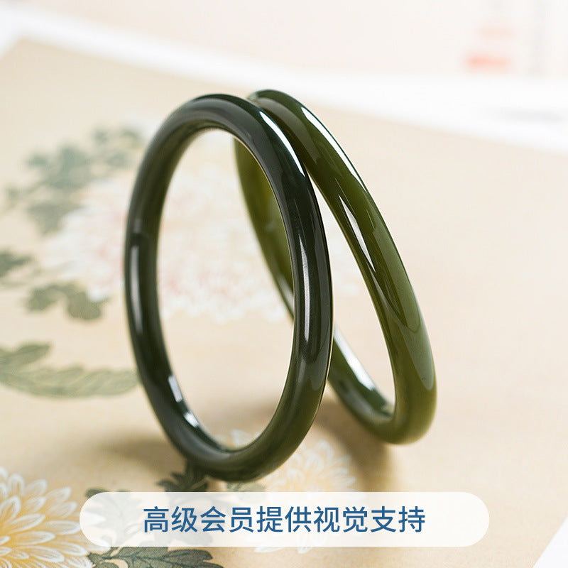 Round and flat green Hetian jade bangle styles