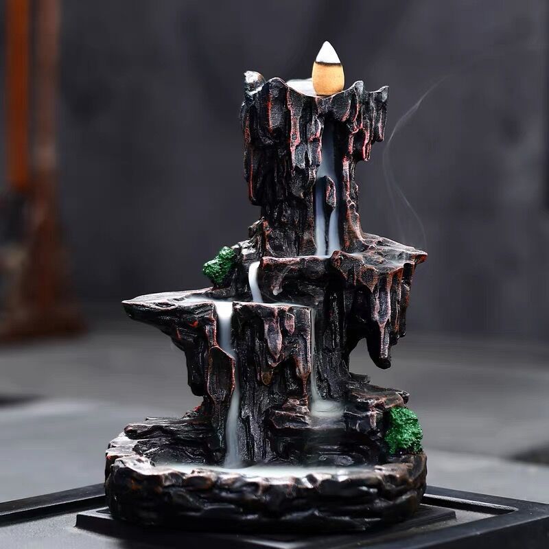 High Mountain Waterfall large resin-style backflow incense burner with tiered cascades
