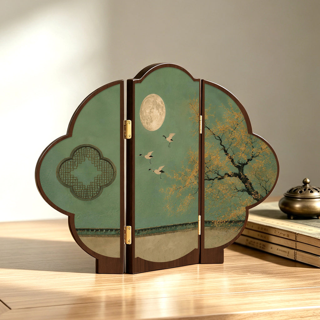 Mini folding screen with crane garden artwork for tea room
