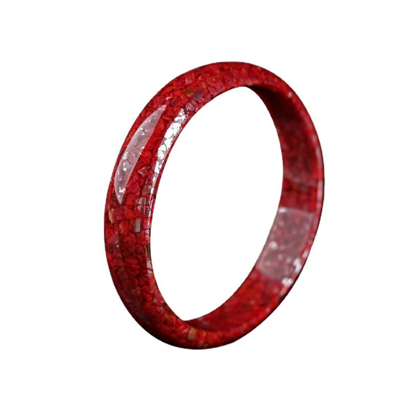 Certified deep vermilion cinnabar crystal-sand bangle bracelet