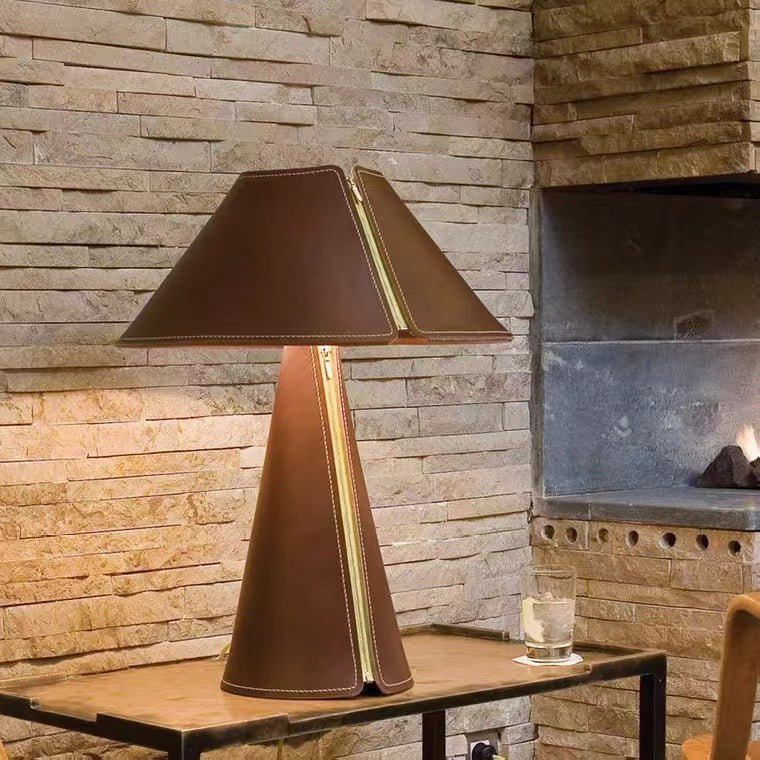Maison Fold leather cone table lamp 2