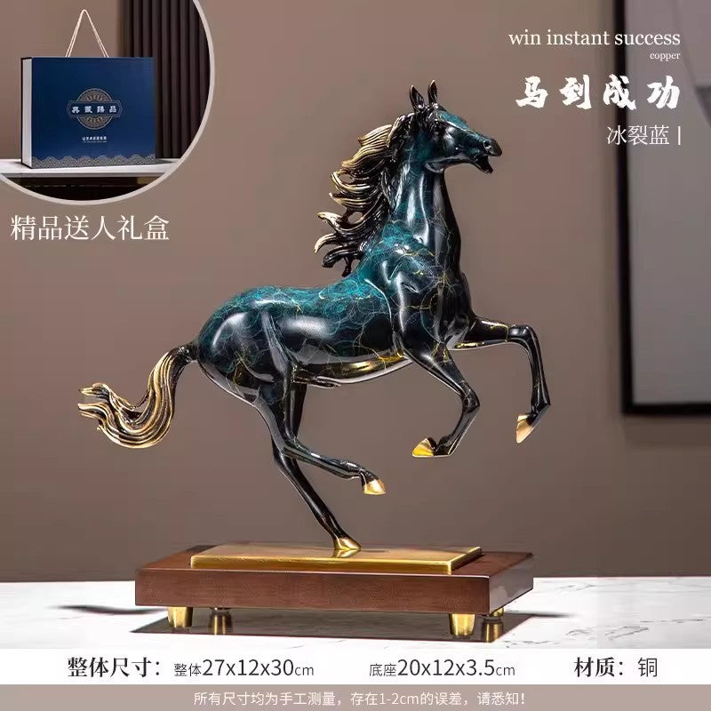 Blue crackle copper horse sculpture for New Chinese decor