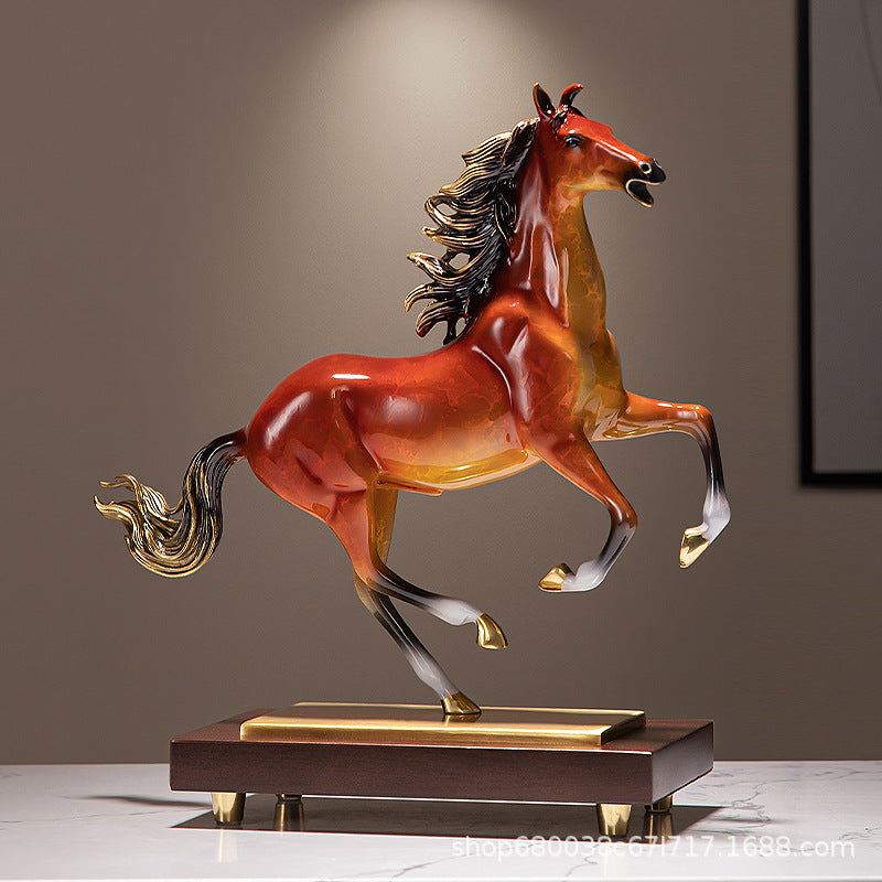 Amber red galloping copper horse ornament