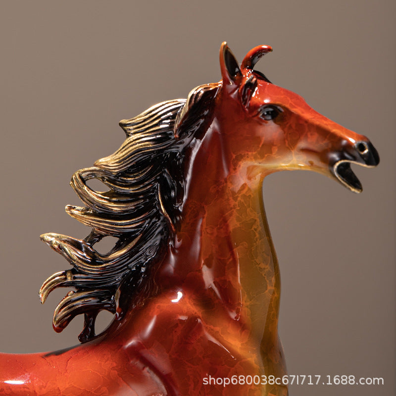 Copper rearing stallion sculpture close detail