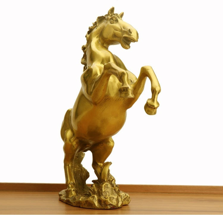 Chinese copperware rearing horse sculpture in Ma Dao Cheng Gong style for office, entrance and business opening decor