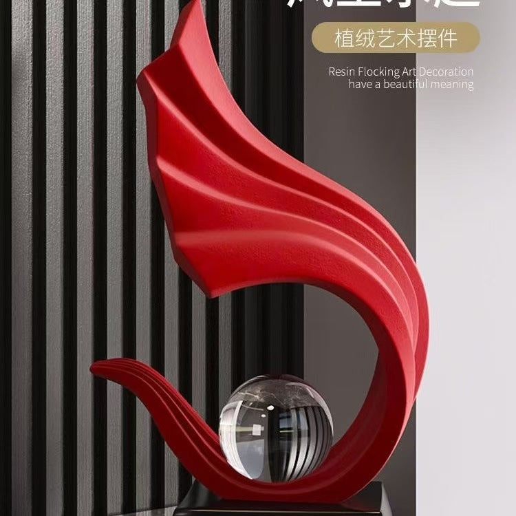 Red abstract crystal ball sculpture for feng shui desk and living room decor