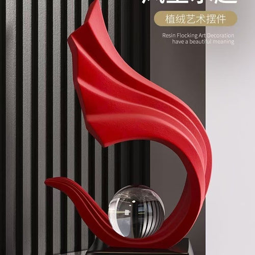 Red abstract crystal ball sculpture for feng shui desk and living room decor