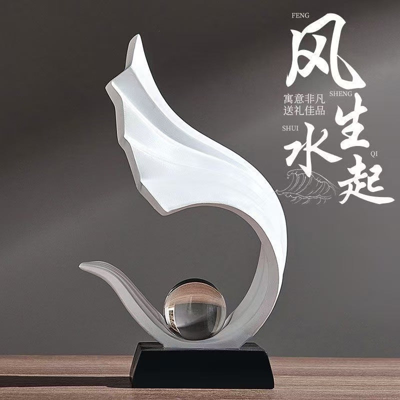 Black and gold abstract crystal ball sculpture for office and home decor