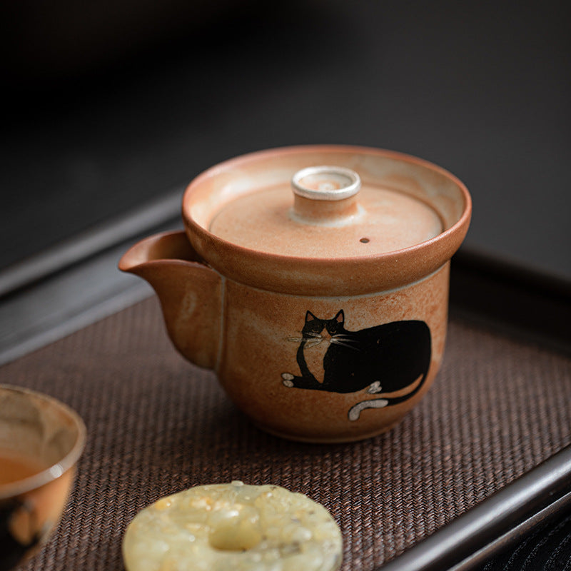 Stone-glaze Shino-style ceramic teapot 100ml with rectangular handle