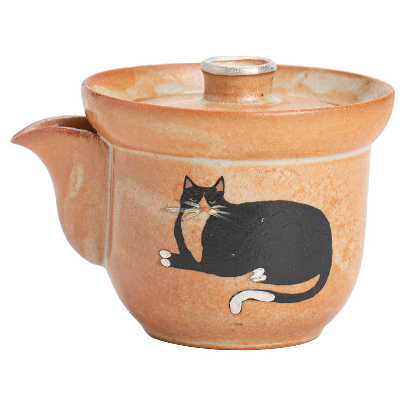 Hand-painted bamboo high-foot ceramic tea cup with scalloped rim