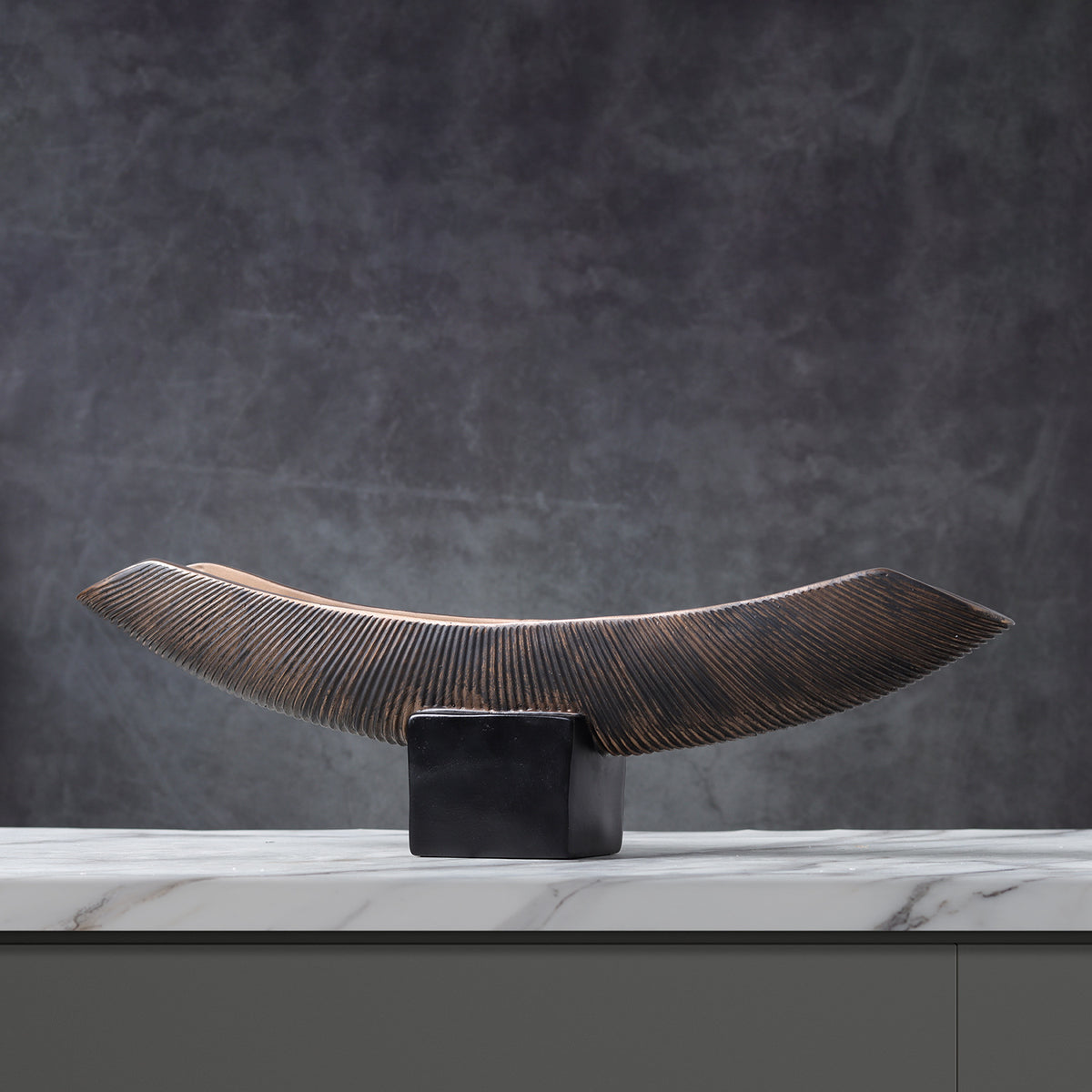Wabi-sabi dark coffee resin boat sculpture for console table decor