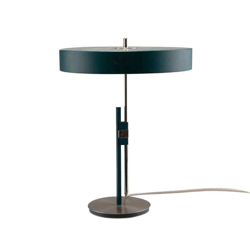 Dark green modernist disc table lamp front product view