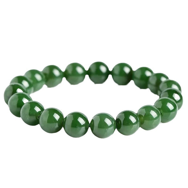 Deep green polished round stone bead bracelet
