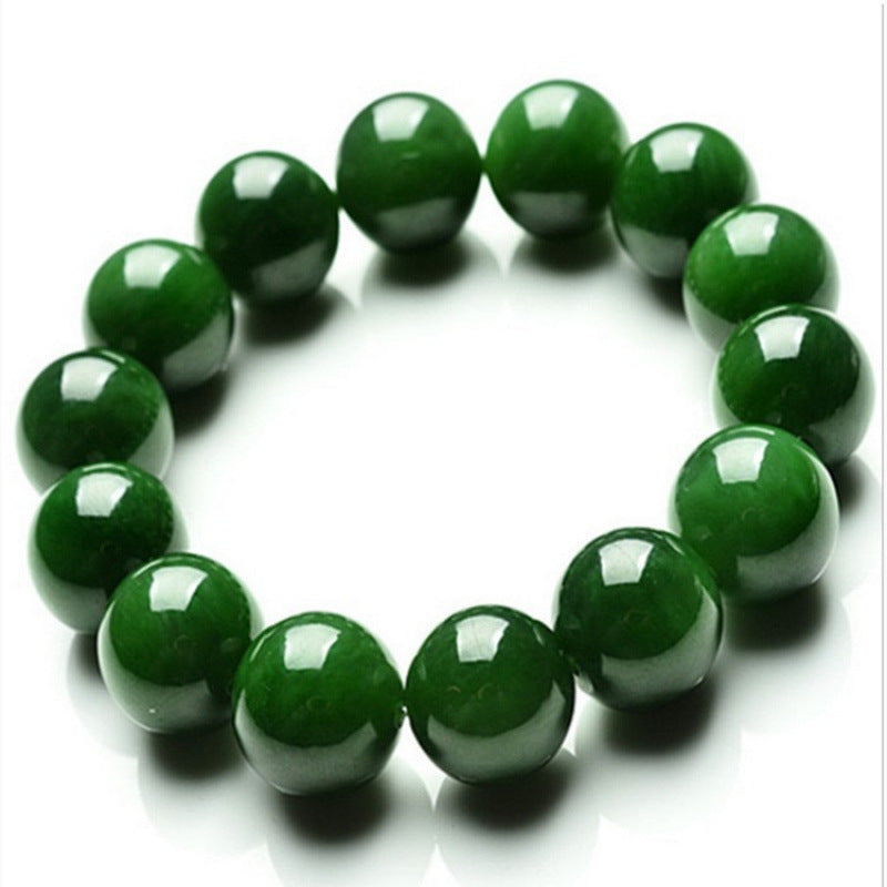 Large deep green round bead Chinese wenwan bracelet