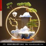 New Chinese Ceramic Deer LED Ring Water Fountain – Pine Mountain Rain Curtain, Mist & Feng Shui Tabletop Decor