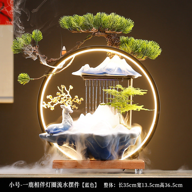Small deer mountain rain curtain tabletop fountain with illuminated ring