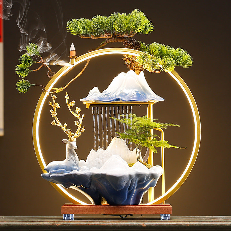 LED circle deer fountain New Chinese feng shui tabletop decor