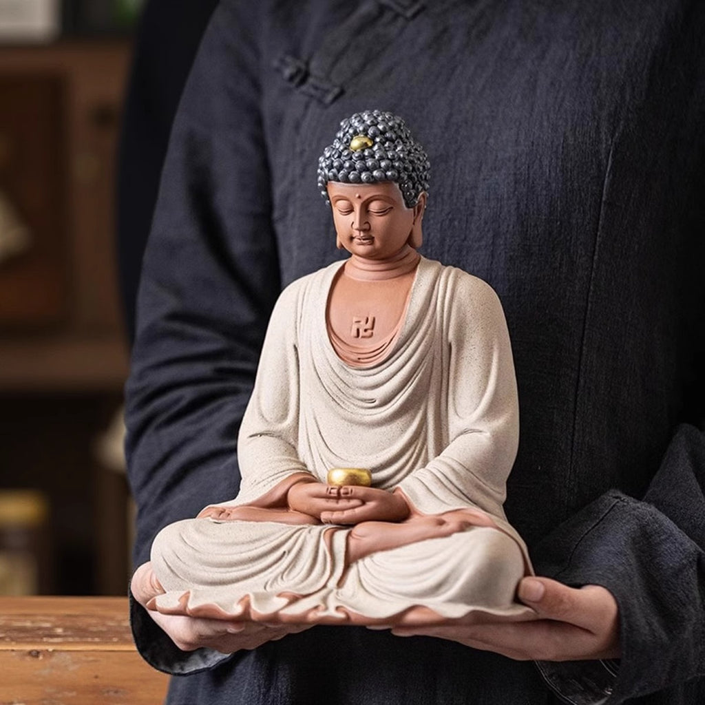 New Chinese ceramic Buddha sculpture with detailed robe folds and serene face
