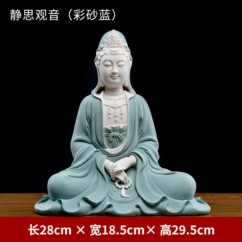 Dehua high fired Guanyin statue with serene expression and sculpted drapery