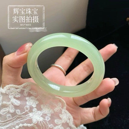 Polished Dongling jade bracelet pale green stone bangle