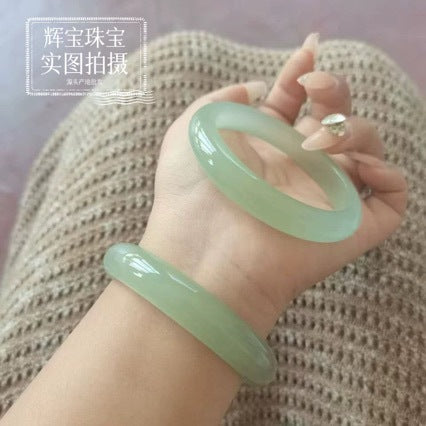 Pale green Dongling jade stone bracelet smooth round profile