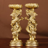 Chinese Double Dragon Copperware Candle Holder Pair – 21–59cm | Twin Dragon Lotus Candlesticks for Home Altar, Entrance, Living Room & Ceremonial Decor