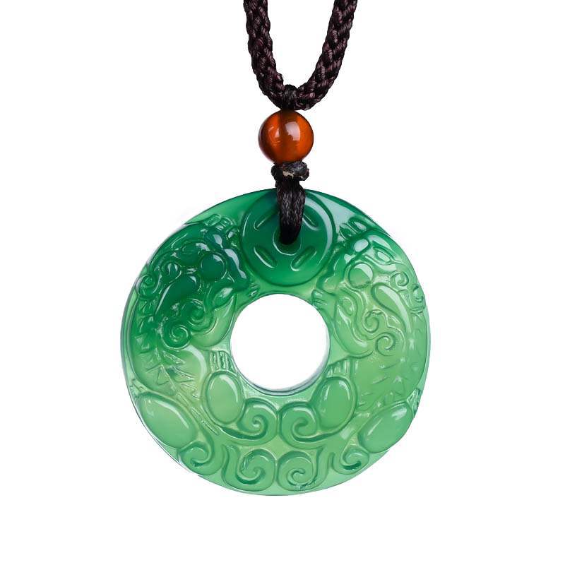 Emerald green double Pixiu peace buckle pendant