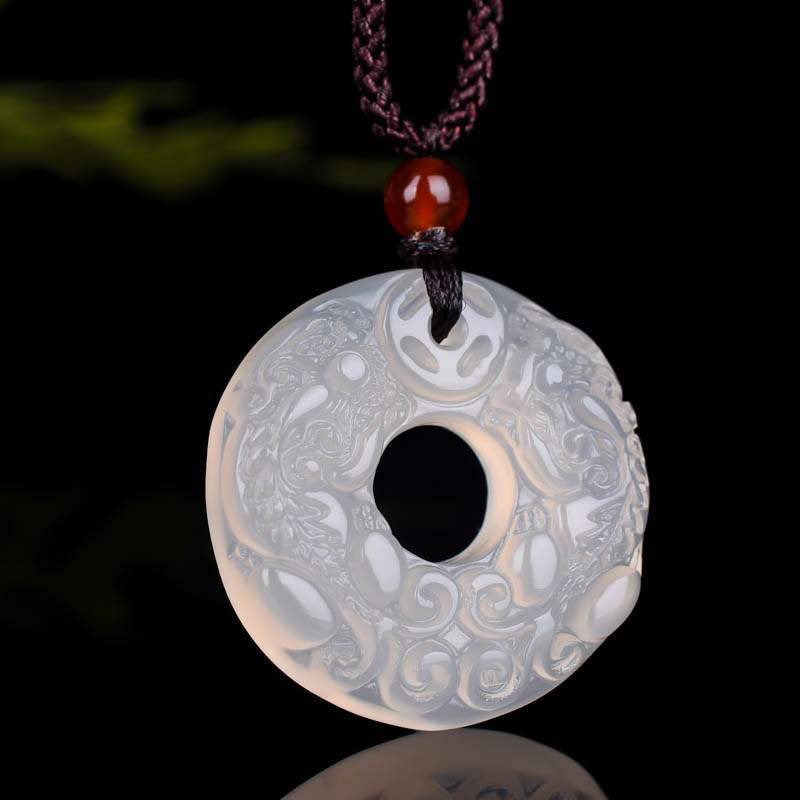 Ice white double Pixiu peace buckle chalcedony pendant