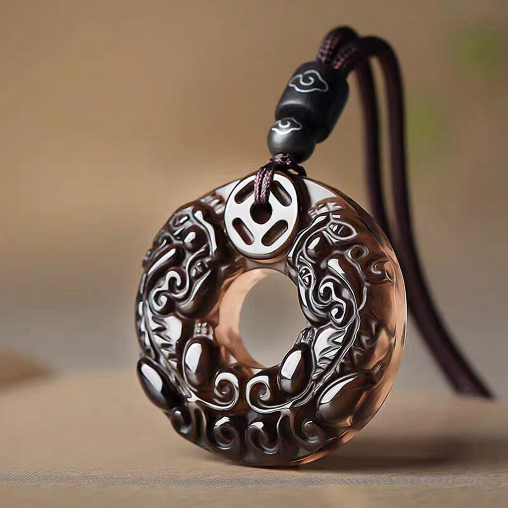 Natural stone double Pixiu pendants black and white styles