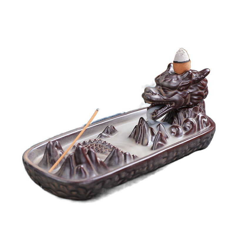 Dragon landscape incense burner on white background for Chinese tea room decor