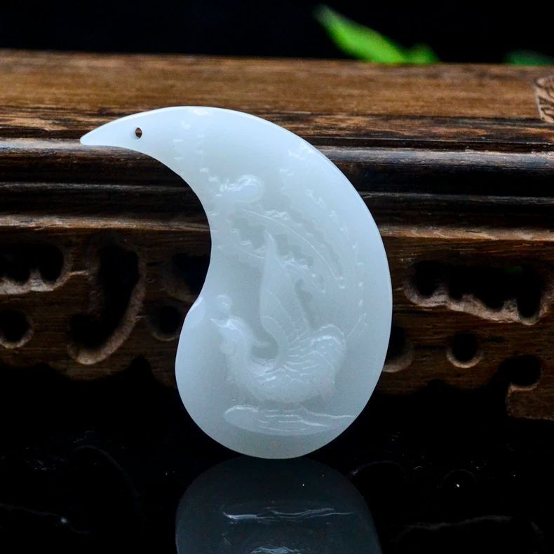 White stone dragon and phoenix matching couple pendant pair in yin-yang composition