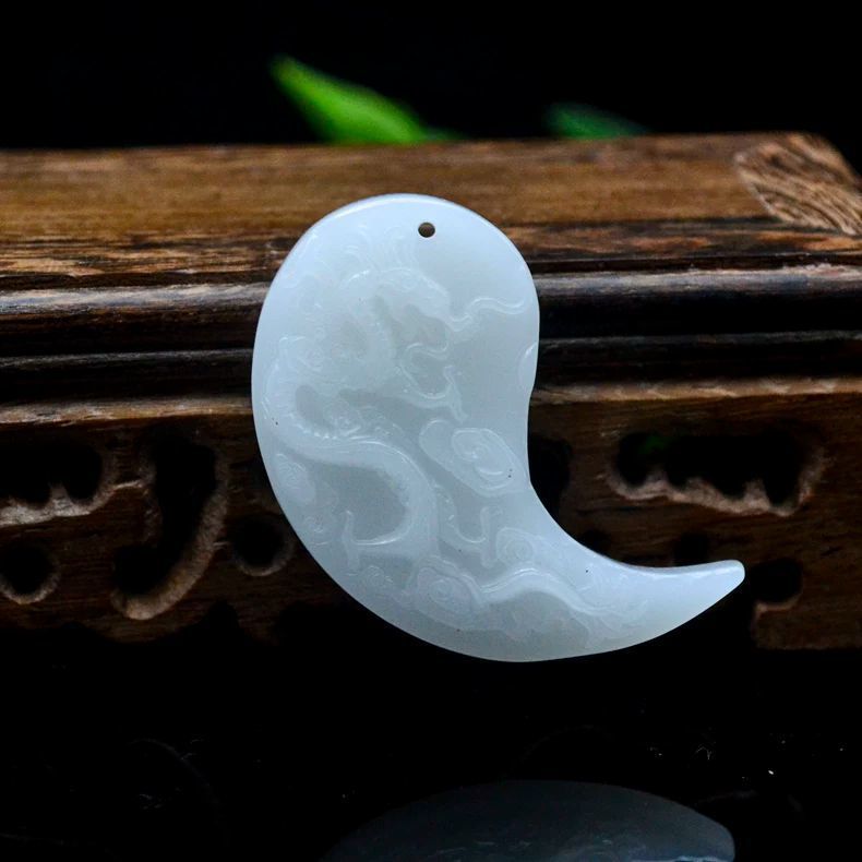 Carved white dragon pendant half of matching couple set