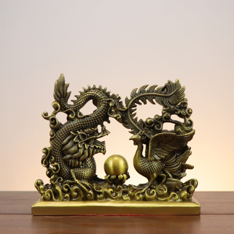 Dragon and phoenix with pearl traditional Chinese auspicious home decor