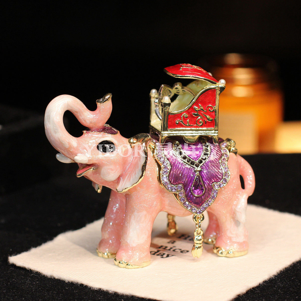 Jeweled enamel elephant trinket box ornament